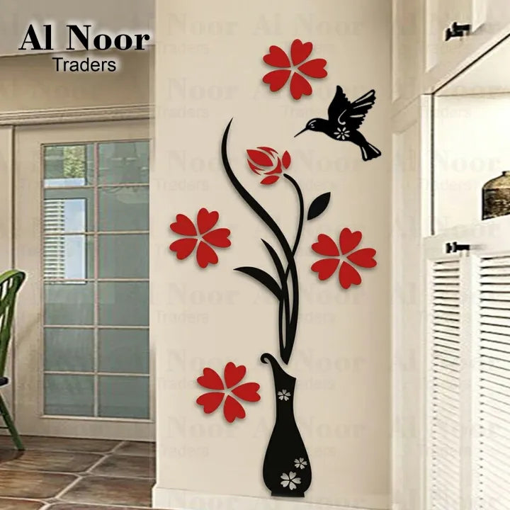 Flower Vase Wooden Wall Art For Room Hall Decorating